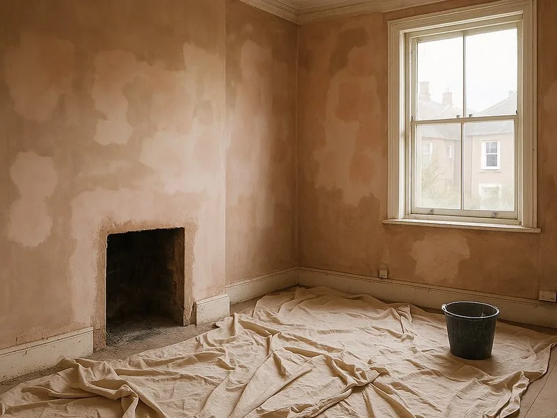 Fresh plaster drying in a Plumstead front room